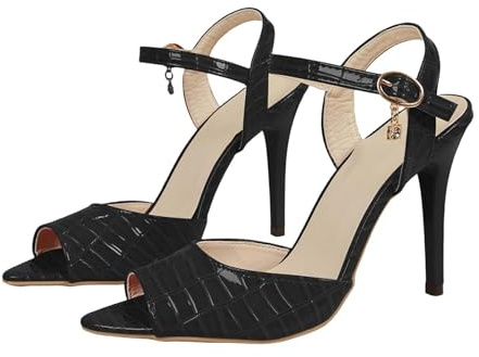 BILIKEYU Sandales pour femme - Bout pointu - Escarpins à talons hauts - Sandales ouvertes - Sangle de cheville - Élégantes - Chaussures d'été pour soirée, banquet, Noir , 43 EU