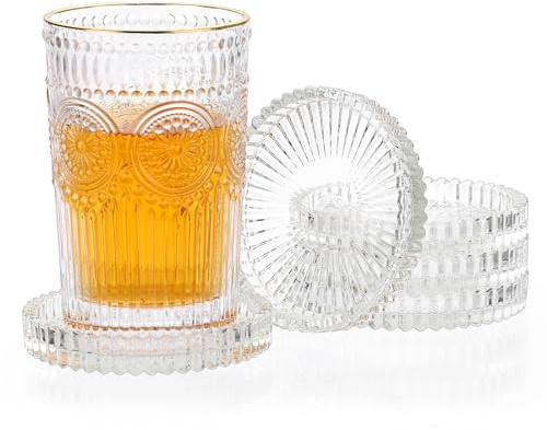 OLegei - Posavasos de cristal para bebidas, café, té, vidrio, diámetro de 8,5 cm (transparente)