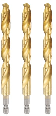 sourcing map 3 brocas helicoidales de titanio con vástago hexagonal de 10,5 mm de diámetro, 133 mm de longitud, brocas de acero de alta velocidad para metal endurecido, acero inoxidable, hierro