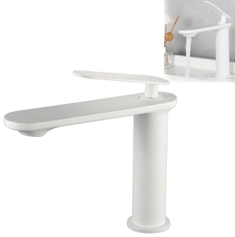 VIROVA Grifo de Lavabo Blanco Satinado de Acero Inoxidable 304, Diseño Minimalista, Monomando Moderno para Baño, Fácil de Instalar