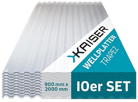 Kaiser plastic® Wellplatte Trapez glatt und klar | 90 x 200 cm| Trapez 76/18-1mm Stärke | Made in Germany | 10 Stück