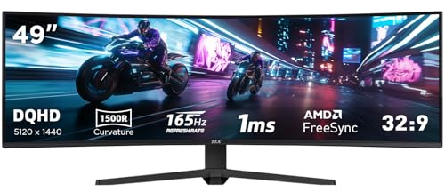 Kovryx 49 Inch Ultrawide Curved Gaming Monitor, Dual QHD 5120×1440 32:9, 165Hz 1ms, HDR, G-Sync & FreeSync Compatible, 1500R VA Display, Low Blue Light, HDMI & DP, Height Adjustable, VESA Mountable