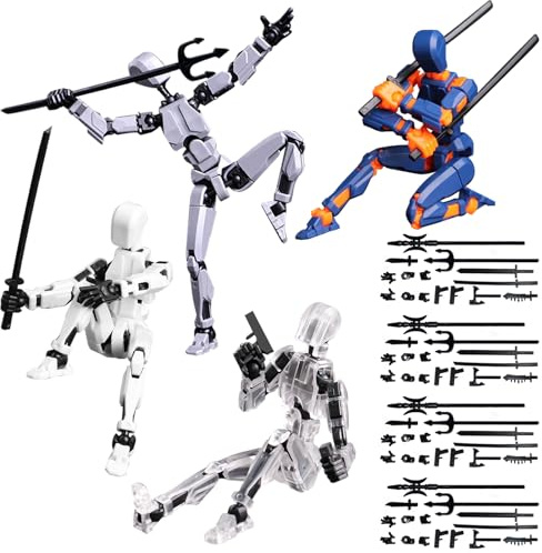 HTTDSLF 4 Piezas T13 Action Figure Man (ensamblaje completado), Figuras de Acción Impreso en 3D, T13 Action Figure con Armas, Decoraciones de Escritorio para Juguetes de Amantes de Los Juegos