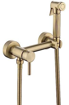 TTDGYYXW Spruzzatore per Bidet Portatile per WC, Rubinetto spruzzatore per Bidet Acqua Calda e Fredda per WC, soffione Doccia per Bagno in Ottone Montato a Parete con Tubo da 59 Pollici, Oro
