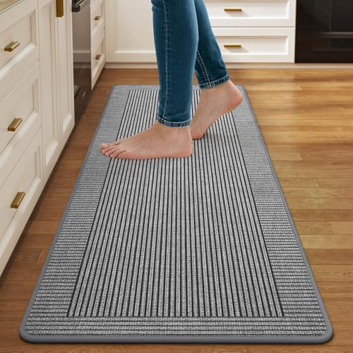 Quqei Kitchen Mats for Floor, Non Slip Kitchen Runner Rug, 43x120 CM Grey | Low Pile Kitchen Mats for Floor, Soft Durable Braided Surface, Absorbent Kitchen Runner Rug, Front of Sink Mat, Easy to Clean