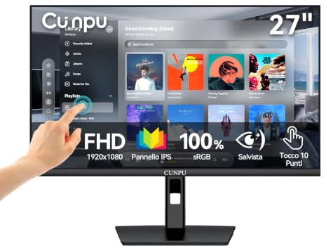CUNPU Écran PC Tactile 27, Nano IPS 27 Pouces FHD 1080P 60Hz, 100% sRGB, Montage Mural VESA, Réglage de l'Inclinaison, VGA HDMI pour PC, Ordinateur Portable, Business et Station de Travail