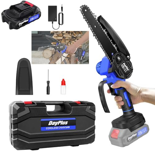 Mini motosega a batteria da 6 pollici, motosega elettrica con 1 batteria e motore da 850 W, piccola motosega a batteria con catene e blocco di sicurezza, motosega a mano leggera per tagliare il legno