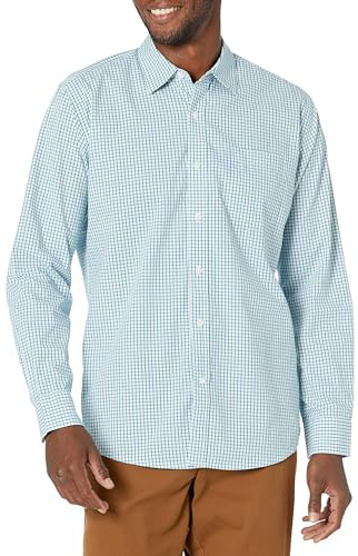 Amazon Essentials Men's Regular-Fit Long-Sleeve Plaid Shirt, Green/Blue Tattersall, X-Large