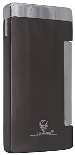 GERMANUS Jetflame Feuerzeug Flat mit Flacher Flamme, Dunkles Silber