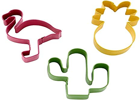 Wilton Cookie Cutter Tropical, 3-Teilig: Keksausstecher Tropisch, Aluminium Ausstechformen: Ananas, Flamingo und Kaktus, Küchenbacken, DIY - Set/3, Andere