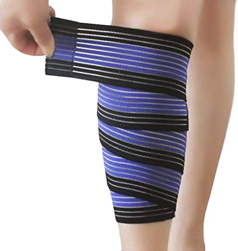 TINAYAUE Tobillera de compresión ajustable, elástica, transpirable, rodillera, codo, muñeca, tobillo, mano, pie, vendaje deportivo, protector de correa (azul+negro, 90 cm, 1 unidad)