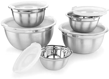 AVADOR Premium Stainless Steel Mixing Bowls with Lids, Set of 5 Brushed Stainless Steel Mixing Bowl Set, Easy To Clean, Space Saving, Great for Cooking, Baking, Prepping (0.25qt, 1qt, 1.5qt, 3qt, 5qt)