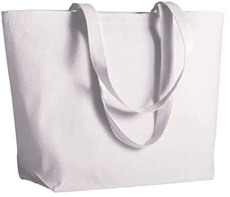 Bolsa Shopper Lona Algodón Top Espesor 280 grm 50x35x16cm Mangos Largos, Color blanco., 50x35x16cm