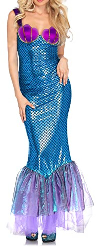 PDYLZWZY Costume de sirène pour femme - Robe de queue de sirène - Robe licol à paillettes - Avec coutures en maille - Pour adultes (bleu violet, moyen), Bleu/violet, M