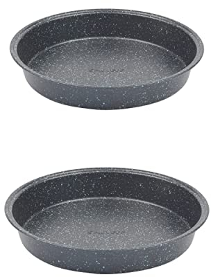 Salter COMBO-8247 Megastone Set of 2 Round Cake Tins - Non-Stick 9 Ø/24cm Baking Tins, Carbon Steel, Easy Clean, Baking Trays, Fixed Base, Oven Safe Up to 220°C, for Victoria Sandwich, Sponge Cake