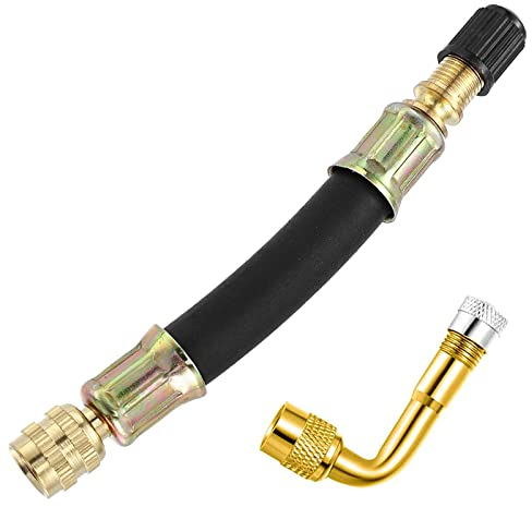 Ventilverlängerung, Reifen Ventil Verlängerung, Ventilverlängerung Adapter, Kupfer Ventiladapter, 90 Grad Ventilverlängerung und 100 mm Flexible Gummi Reifen Ventilverlängerung, für Auto Motorrad