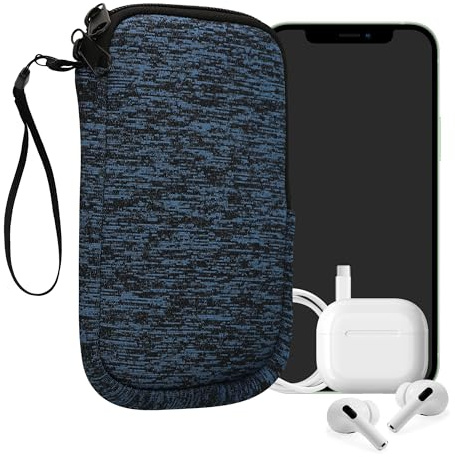 kwmobile Neopren telefonväska storlek L – 6,5 tum – universell mobilväska med dragkedja, handledsrem – djup ocean/svart