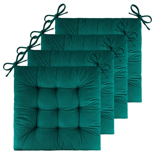 FlyGulls Set of 4 Chair Cushions for Dining Chairs 18 x 18 Corduroy Chair Seat Cushion for Office and Kitchen Chair Comfort Chair Cushion for Long Sitting (48x48cm Deep Green)