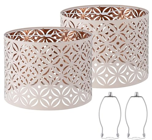Pink Lamp Shades Set of 2, Drum Lampshades, Lampshade 10 Inches Height, Lampshades for Table Lamp, Floor Lamp, Pendant Light, Lamp Shade Harp Holder Included