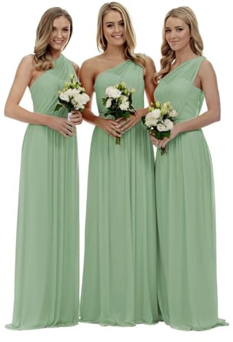 shengyan Women's Sleeveless One Shoulder Floor Length Bridesmaid Dresses Backless Chiffon Wedding Guest Dress Evening Dresses Sage Green