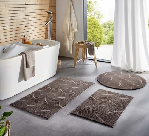 Taracarpet Badematte Homestyle rutschfest waschbar Badezimmerteppich Bad-Vorleger, WC Deko, Duschvorleger für Dusche und Badewannen sehr weich und als Set kombinierbar Anthrazit Dühne 050x080 cm