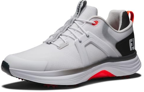 FootJoy Men's Hyperflex Golf Shoe, White/Black/Red, 12 UK Wide