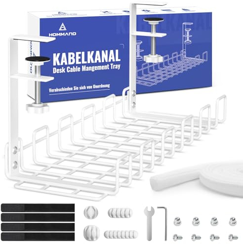 HOMMAND Chemins de Câbles sous Le Bureau, Organisateur de Câbles Amélioré sans Perçage ni Vis, Plateau de Câbles Métallique Robuste pour Bureau, Maison, S'adapte à la Plupart des Tables, Blanc
