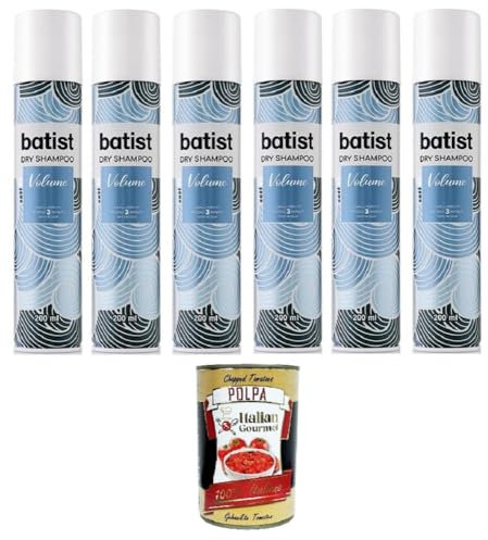 Batist Volume Dry Shampoo, Trockenshampoo für strukturiertes und voluminöses Haar in 3 Minuten, ohne Wasser, für alle Haare, 6x 200 ml + Italian Gourmet polpa 400g