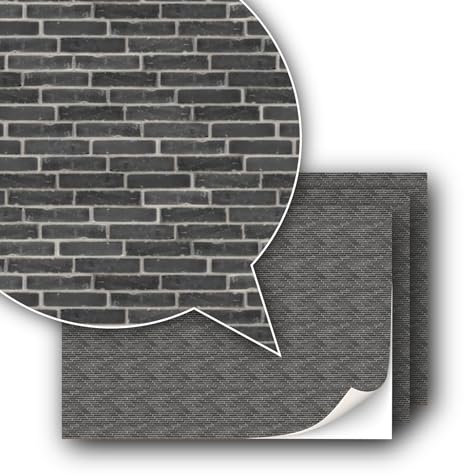 3 feuilles de film décoratif autocollant revêtement mural pour modélisme à l'échelle 1:87 voie H0 (UK : échelle 3,5 mm) (brique noire)