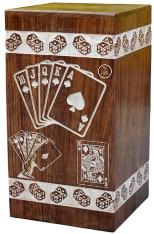 Juego de cartas de póquer de dados de corona de rey reina y reyes, caja de madera vintage para cenizas humanas, machos, mujeres, adultos, urna funeraria [caja de urna disponible en 5 tamaños