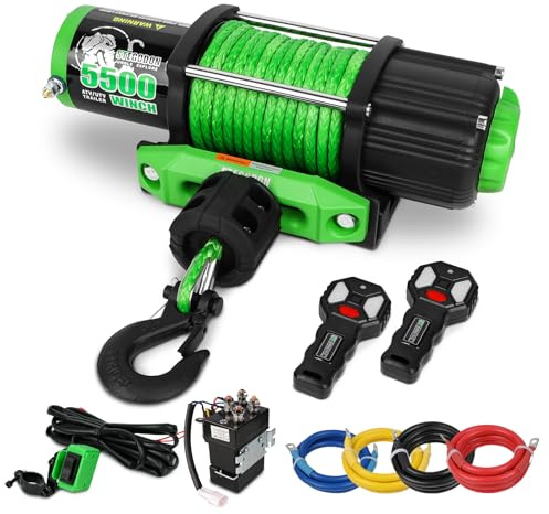 STEGODON 5500 Winch 12V Electric ATV/UTV Winch with Synthetic Rope,2pcs Wireless Remote and Winch Stopper for Towing Jeep Off-Road SUV Truck Car Trailer Boat