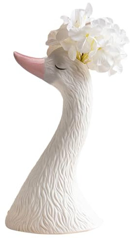 Vase de Cygne, Vase en céramique, Swan Figurine White Planter Pot Mignon, Ornements de Chambre à Domicile, Sculpture de Table en céramique pour la bibliothèque
