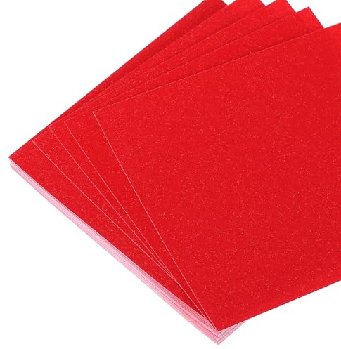 QUARKZMAN 50 Fogli Carta Origami Glitter 6x6 Pollici Fogli Quadrati Luminosi 15x15 cm Carta Pieghevole per DIY Artigianato e Arte, Rosso