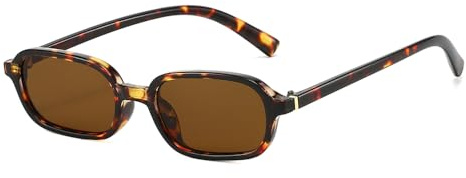 YAMEIZE Occhiali da Sole Rettangolar Donna Uomo Retro Anni '90 Piccolo Occhiali da Sole UV400 Protezione (Marrone leopardato)