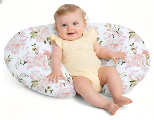 Little Grape Land Nursing Pillow for Baby, Coussin d’Allaitement Doux et Soutenant pour Maman, Coussin de Tétée avec Housse Amovible, Adapté de 0 à 12 Mois(Fleurs Roses)