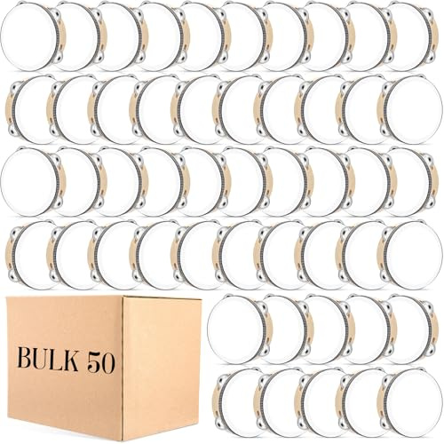 Lukmaa 50 Pcs 6 Inch Tambourine Bulk Drum for Adults Operation Christmas Bulk Items Hand Held Percussion Gift Wood Metal Jingles Musical Educational Drum Instrument for Church Wedding Charity Party