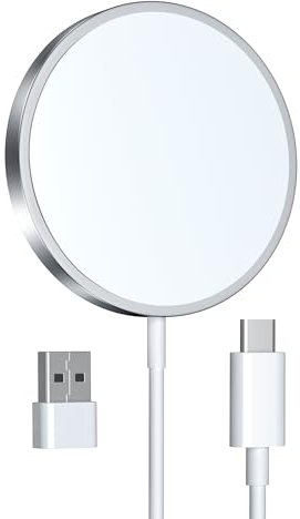 Chargeur sans Fil Magnétique pour iPhone 15W, Chargeur Rapide Compatible avec Mag-Safe pour iPhone 17/16/15/14/13/12/11/X/XS/XR/AirPods 4/3/2/Pro-Blanc