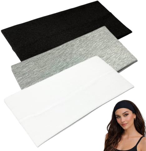 WESTEND CHOICE Extra Wide Headbands 11cm Plain Stretchy Kylie Head Band 3 Pack Unisex Bandeau Headbands for Women & Men Soft Hairbands Yoga Bandana Headband (Mixed set A)
