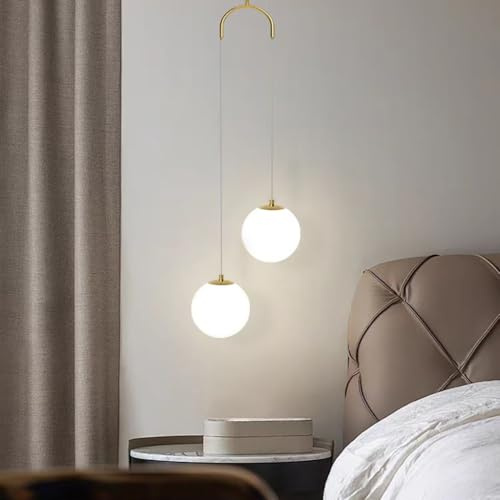 MyLjp Lampe Suspendue Minimaliste Moderne Lampes Pendentives De Bord De Lit De Chambre Lumières Pendentives En Verre Blanc E27 Hauteur Réglable Convient Pour Les Lustres Linéaires De Chambre Et De Sal