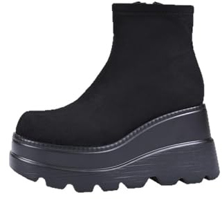 Qgtxf Bottes for Femmes en Daim À Talons Compensés Bottines d'hiver À Bout Rond et Plateforme Baskets Tendance(39 EU)
