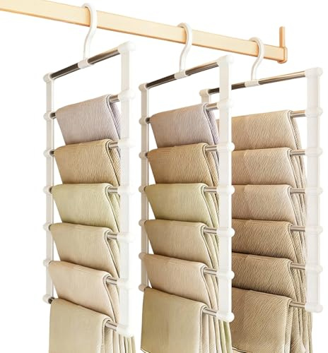 3 Pack Trouser Hangers, Trouser Space Saving Hangers, Non-Slip Hangers for Clothes Space Savers, Coat Hangers for Trousers, Scarf Hanger for Clothes, Jeans, Trousers, Tie, Scarf and Towel