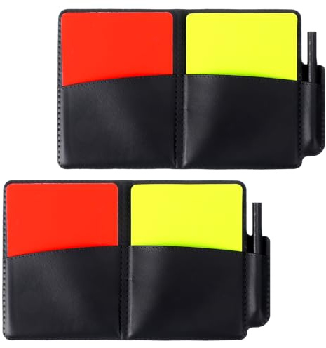 TIESOME 2 Sets Soccer Referee Cards, Red and Yellow Cards with Leather Case, Recording Papers & Pen, Referee Accessories Kit For Volleyball, Football, Baseball, Rugby, Ideal Coaches Equipment