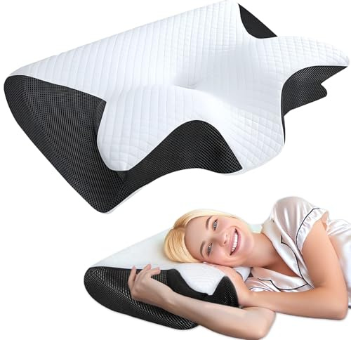 Tbintul Cuscini Cervicali per Dormire, 2 in 1 Cuscino in Memory Foam per Dolore alla Spalla, Oreiller Cervical Ergonomique, pour Dormir sur Le Côté, Le Dos et Le Ventre (Nero)