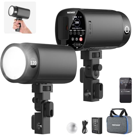NEEWER 120Ws 2,4G TTL Flash Stroboscopique Extérieur, Flash Monobloc Portable de Studio HSS 1/8000s avec Lampe Pilote,Batterie 3000mAh, 420 éclairs,Temps de Recharge de 1,5s, pour Photo et Prise, Q120