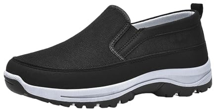 Slip On sneakers män promenader löpning gym träningsskor plantar fasciit ortopediska skor lätta andningsbara skor bekväma arbetssko bred passform utomhus platt sko för svullna fötter män, Svart, 39.5