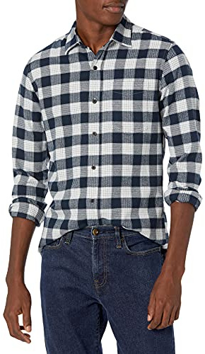 Amazon Essentials Camicia in flanella a maniche lunghe Uomo, Blu Marino Motivo Scozzese, M