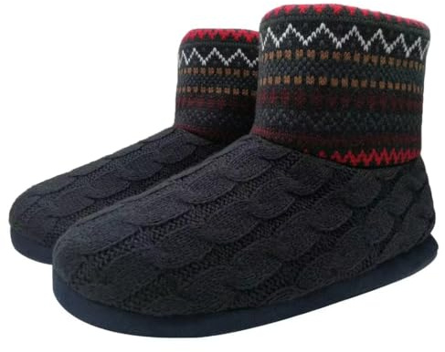 KuaiLu Zapatillas Casa Bota Hombre Invierno Cerradas Babuchas Caballero Caliente Peluche Lana Pelo Altas Pantuflas Botines Comoda Pantufas Homem Calcetines Interior Patucos Slippers Negro rojo 42