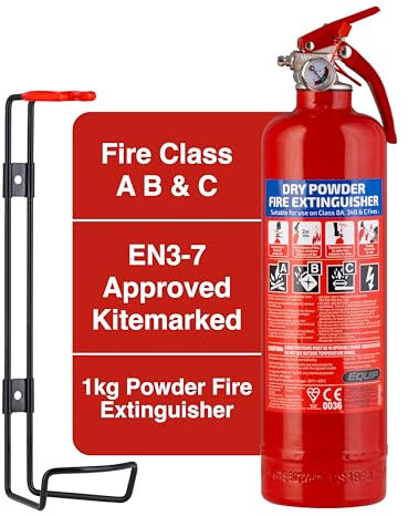 Equip 1KG ABC Dry Chemical Powder Fire Extinguisher | with Steel Wall Bracket | Fire Extinguisher for the Home or Car