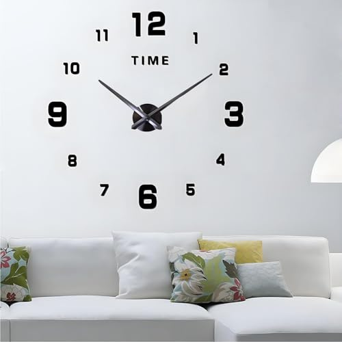 Orologio da Parete Silenzioso Preciso Fai da Te, Moderno Decorazione 3D Adesivo, Grande per Home Office Decor Regalo (60-120 cm Autoadattamento) (Nero)