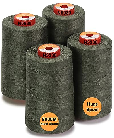 New brothread - 28 Options - 4 Large Cone 5000M All Purpose Polyester Sewing Thread 40S/2 (Tex27) for Sewing, Quilting, Patchwork, Overlock - Evergreen